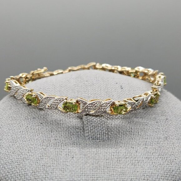 FAS Signed Green Peridot Rhinestone Sterling Silver 7" XX Tennis Bracelet - Picture 1 of 4